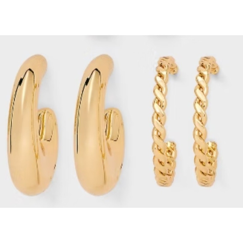Wild Fable Nickel Free Earrings Set Of 2 Gold Hoop  Dangle set